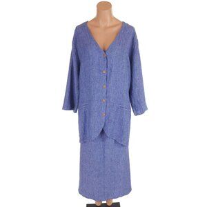 FLAX Linen Jacket & Skirt Set Plus Size Generous 2G 20/22 Blue NWOT $495